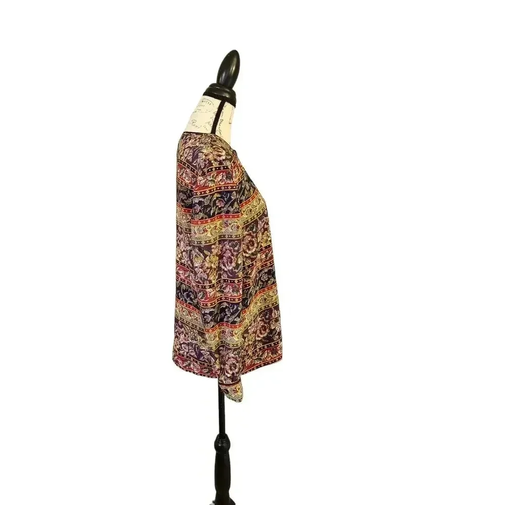 Talbots Vintage Floral Multicolor Long Sleeve Round Neck Button Up Top Blouse 12